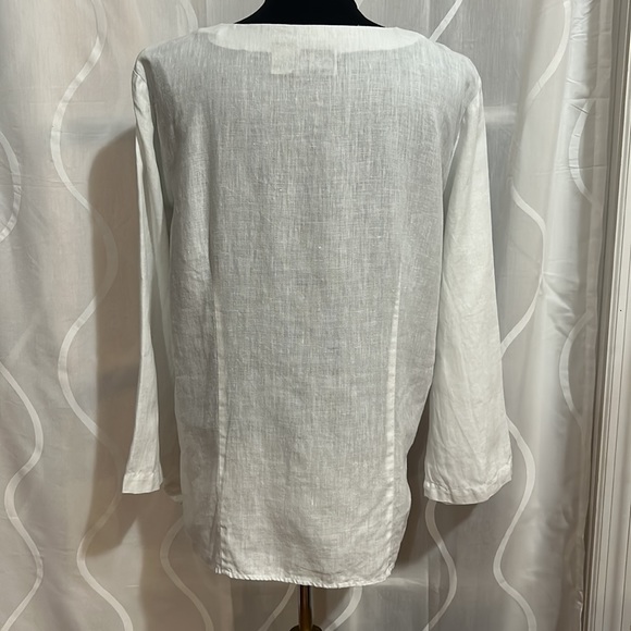 Edward, 100% Irish Linen, White Embroidered & Beaded, V Neck Top, Size XL - Picture 5 of 7